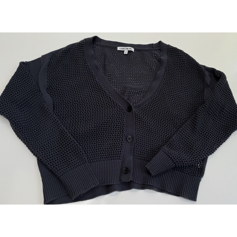 Elizabeth and James M Blue Open Knit Button Front Cardigan Sweater